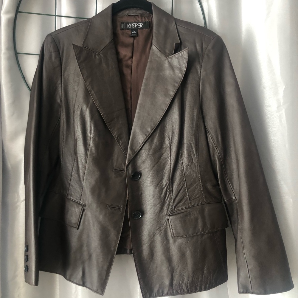 Kasper 100% Genuine Leather brown Jacket with two pockets - Picture 1 of 12